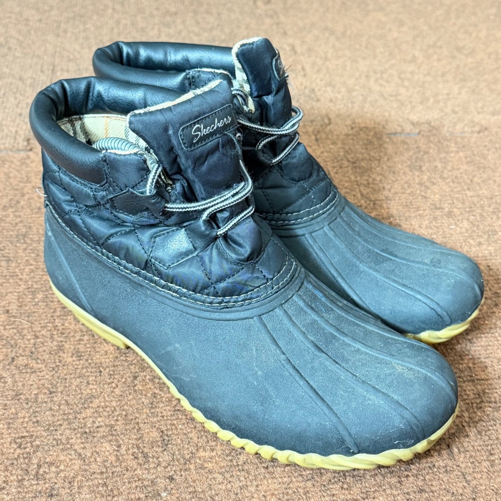 Skechers Pond Duck Boots Womens 9 Black Quilted Water Resistant Rain Snow 48890‎